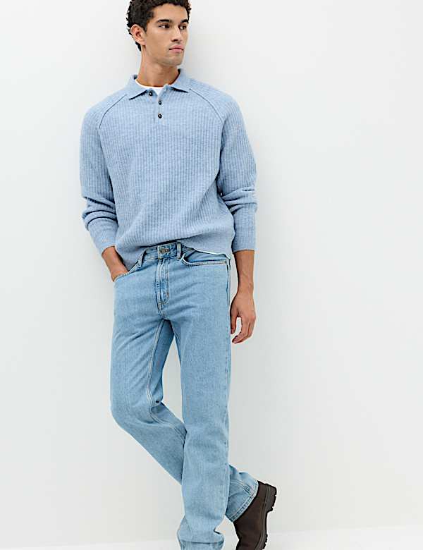 Ruim, gebreid poloshirt met ribbels en knopen - BE