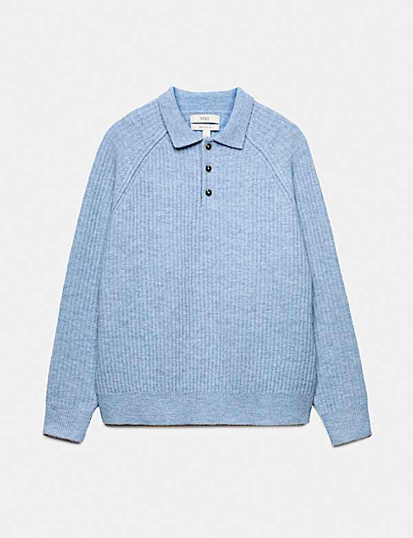 Ruim, gebreid poloshirt met ribbels en knopen - BE