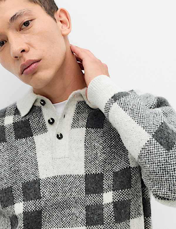 Regular Fit Check Jumper with Wool - IS