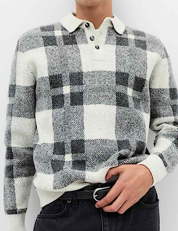Regular Fit Check Jumper with Wool - IS
