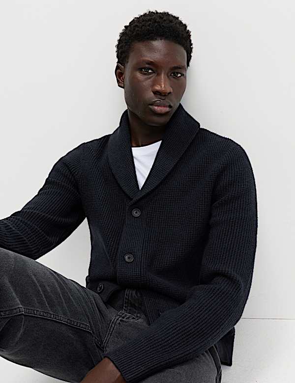Cardigan à encolure châle en maille gaufrée très légère - CH