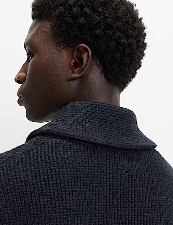 קרדיגן בסריגת וופל מצמר Air Yarn עם צווארון שאל - IL