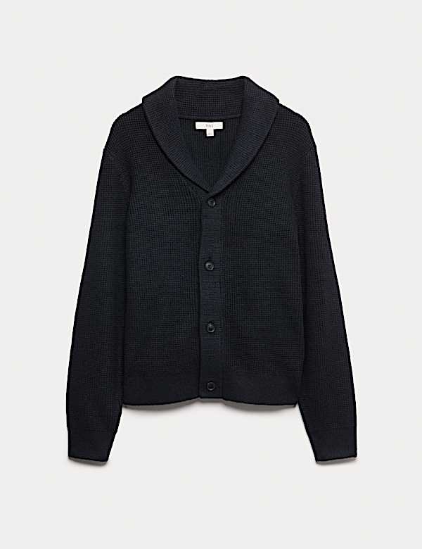 קרדיגן בסריגת וופל מצמר Air Yarn עם צווארון שאל - IL