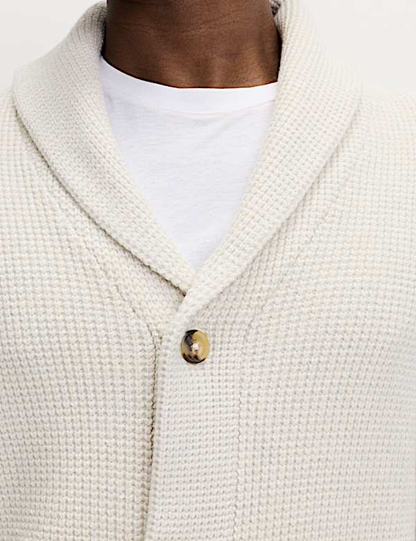 Air-Yarn Waffle Knit Shawl Neck Cardigan