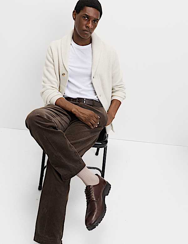 Air-Yarn Waffle Knit Shawl Neck Cardigan