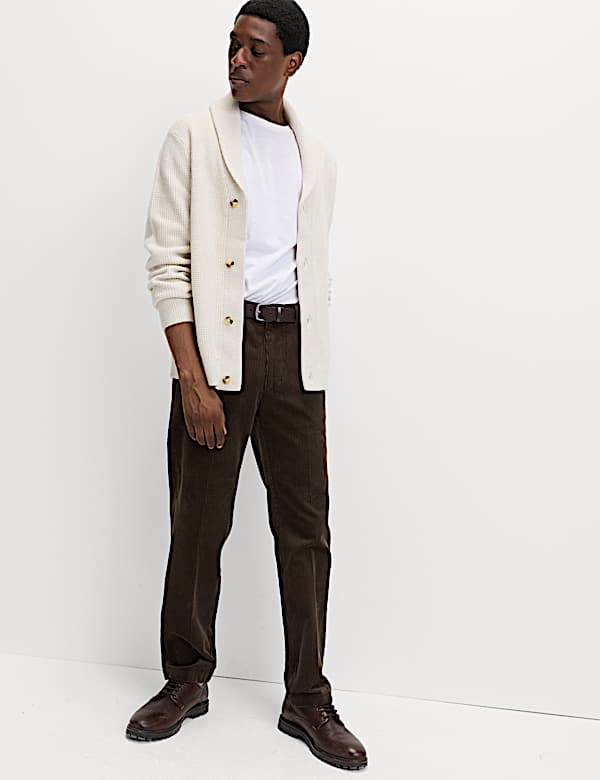 Air-Yarn Waffle Knit Shawl Neck Cardigan