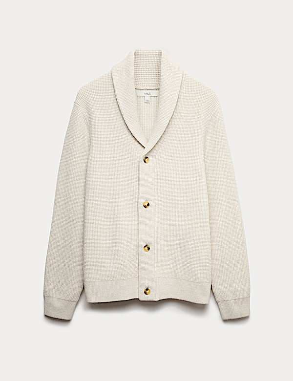 Trui gebreid van geblazen garen met sjaalkraag en wafelstructuur - BE