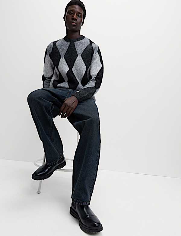 Argyle Hazy Knit Crew Neck Jumper - JP