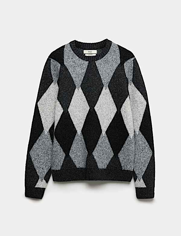 Argyle Hazy Knit Crew Neck Jumper - JP