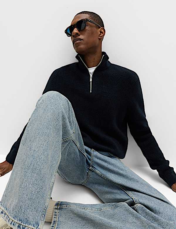 Supersoft Ribbed Half zip Jumper with Wool - MX