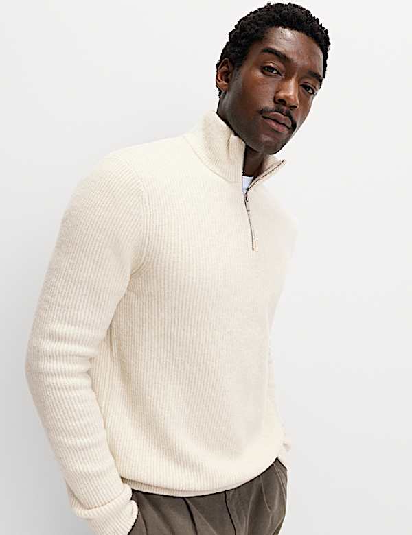 Supersoft Ribbed Half zip Jumper with Wool - TW