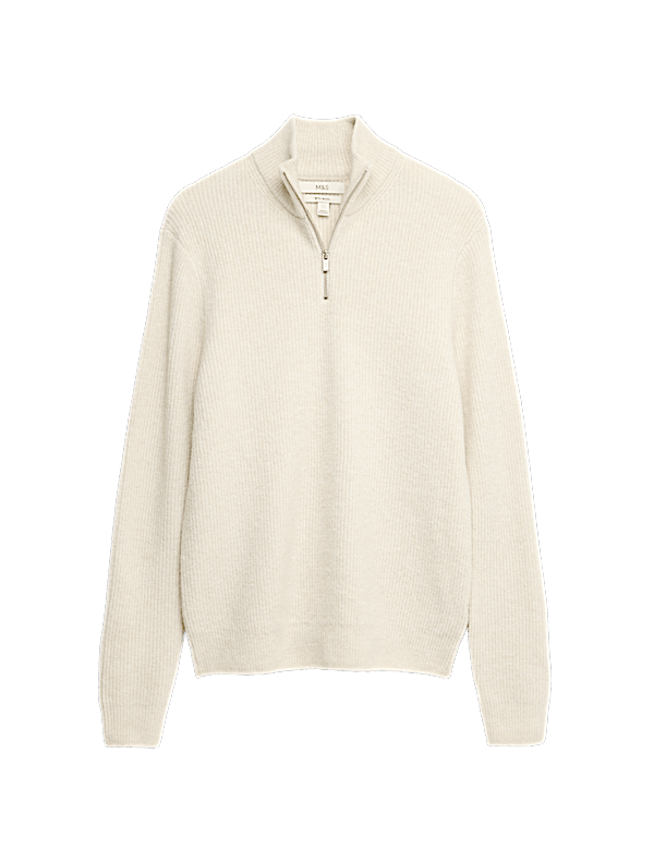 Supersoft Ribbed Half zip Jumper with Wool