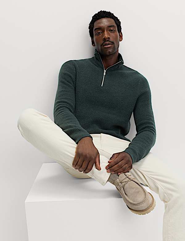 Supersoft Ribbed Half zip Jumper with Wool