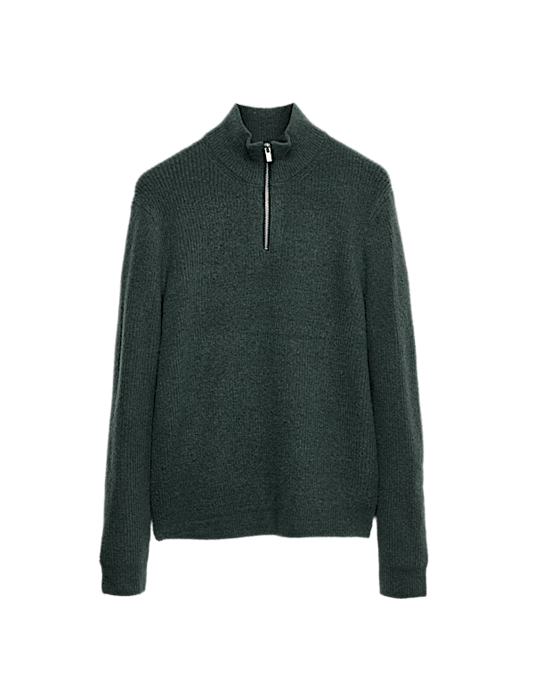 Supersoft Ribbed Half zip Jumper with Wool