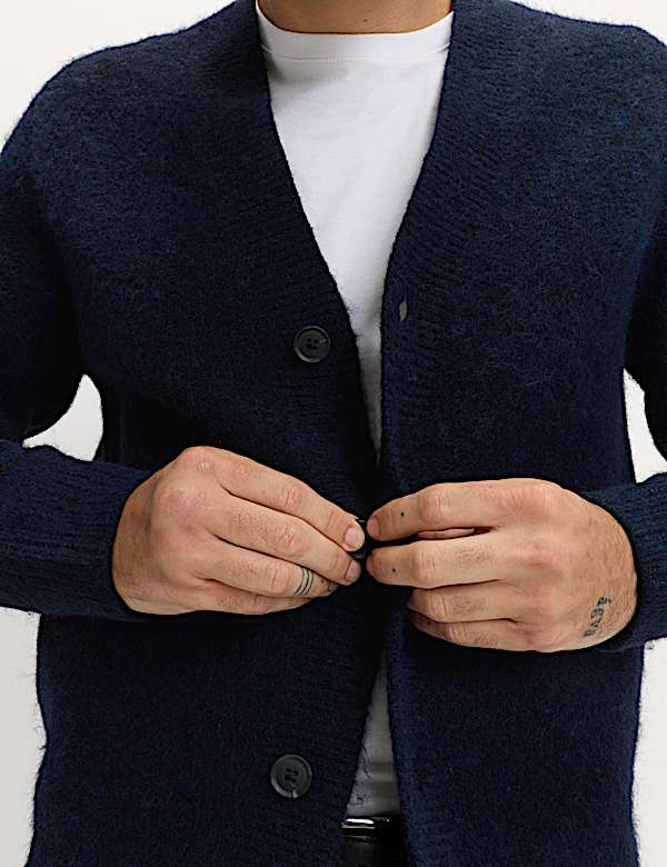 Relaxed Textured V-Neck Cardigan with Wool - US