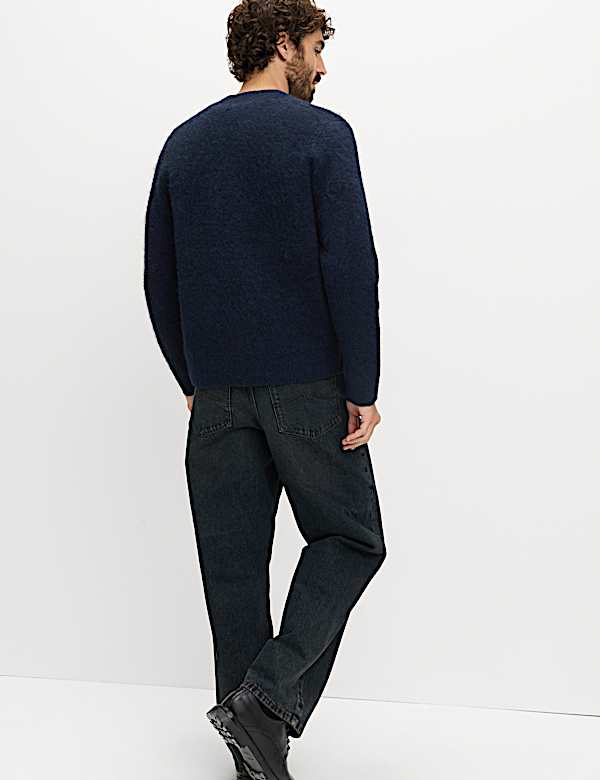 Relaxed Textured V-Neck Cardigan with Wool - US