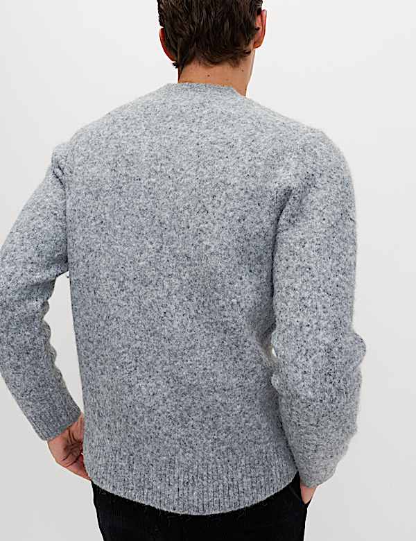 קרדיגן בטקסטורה וגזרה נינוחה עם צמר וצווארון וי - IL