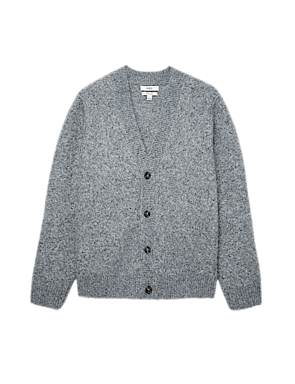 Relaxed Textured V-Neck Cardigan with Wool