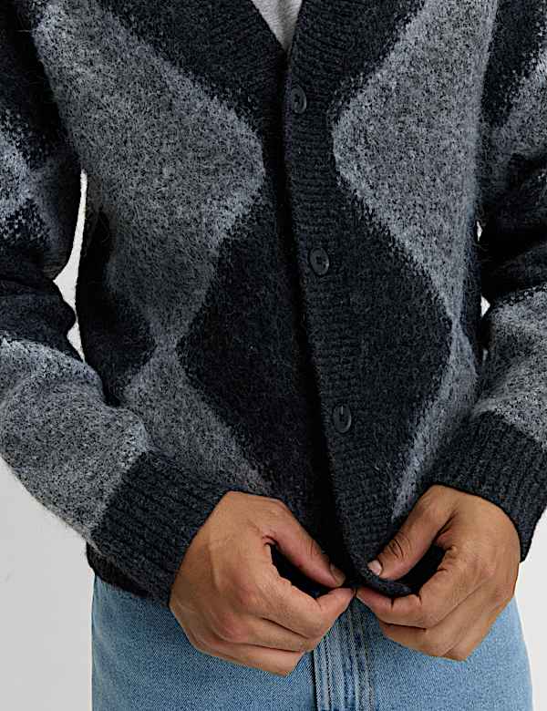 Exploded Argyle V-Neck Cardigan with Wool - VN