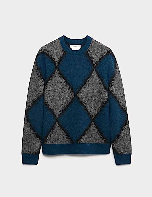 סוודר ארגייל צמרירי עם צווארון עגול - IL