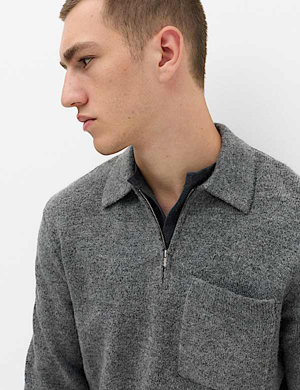 Supersoft Quarter Zip Knitted Polo Shirt - LU