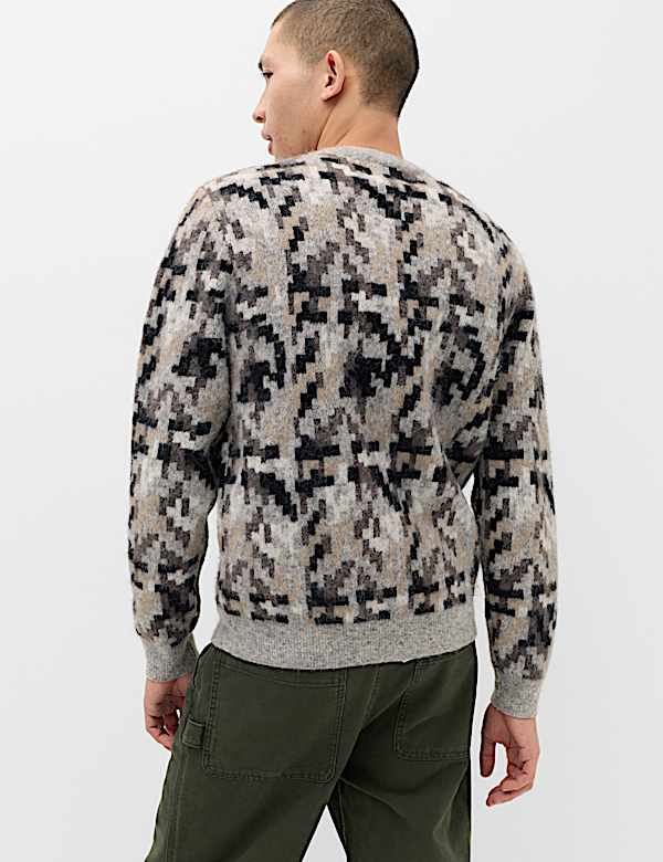 Regular Fit Checked Crew Neck Jumper - CH