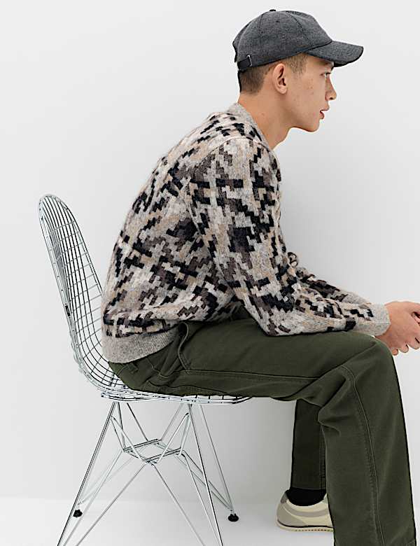 Regular Fit Checked Crew Neck Jumper - CH