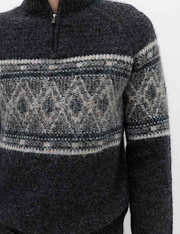 Fair Isle Half Zip Jumper with Wool - AU