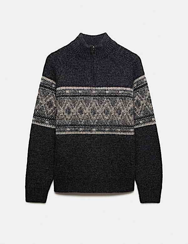Fair Isle Half Zip Jumper with Wool - AU