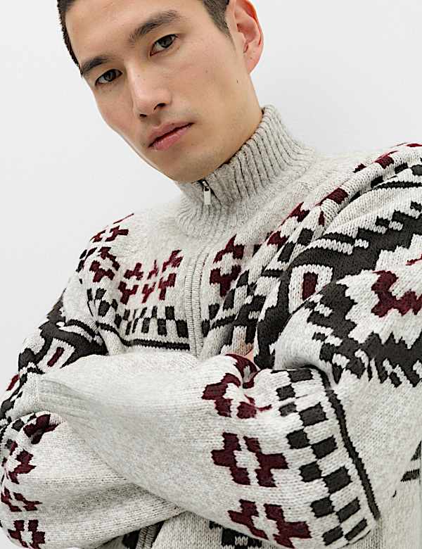 Fair Isle Funnel Neck Zip Up Jumper - VN