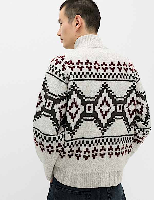 Fair Isle Funnel Neck Zip Up Jumper - VN