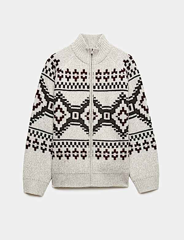 Fair Isle Funnel Neck Zip Up Jumper - VN