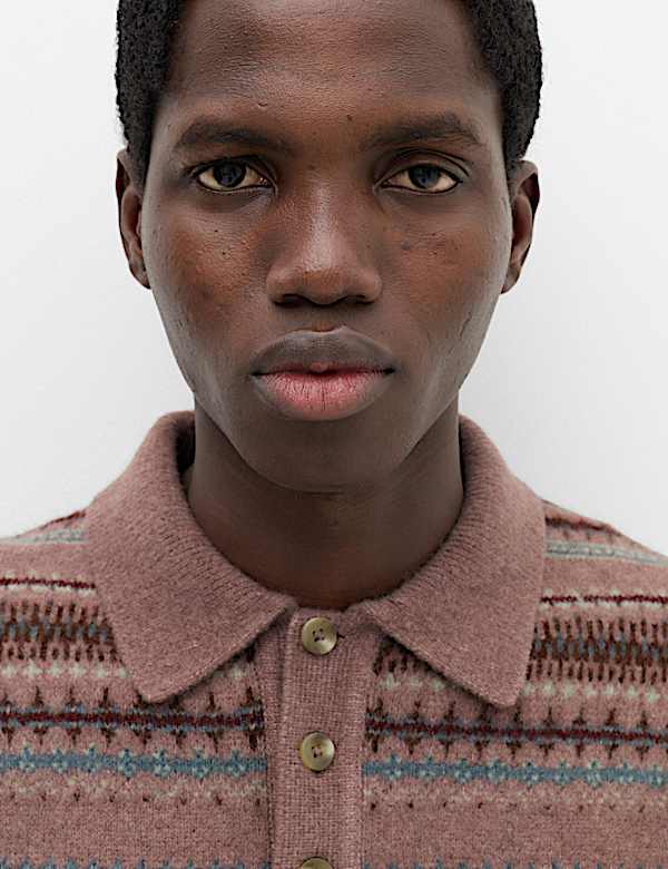 Fair Isle Knitted Polo Shirt with Wool - CH