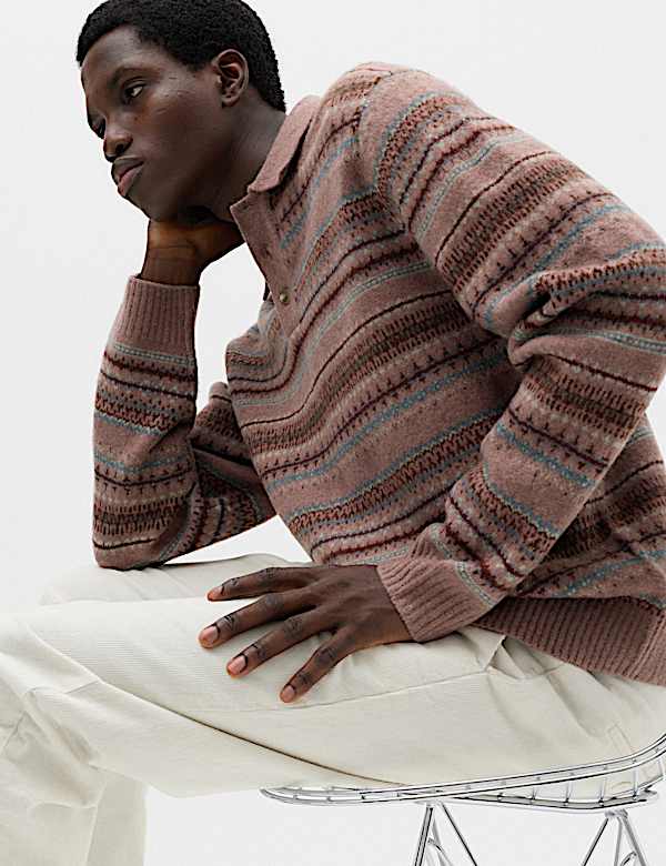 Fair Isle Knitted Polo Shirt with Wool - CH