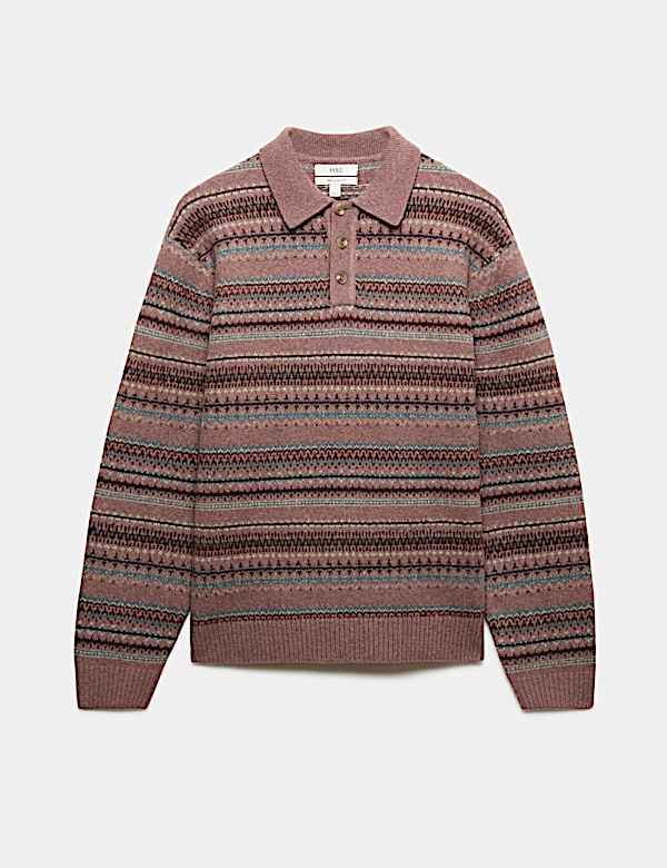 Fair Isle Knitted Polo Shirt with Wool - CH
