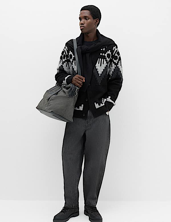 Fairisle Monochrome V Neck Knitted Cardigan - JO