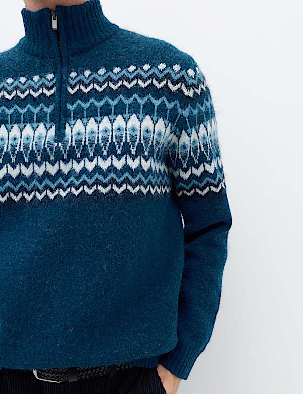 Fair Isle Half Zip Jumper with Wool