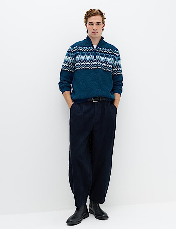 Fair Isle Half Zip Jumper with Wool