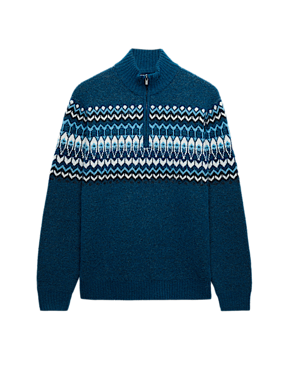 Fair Isle Half Zip Jumper with Wool