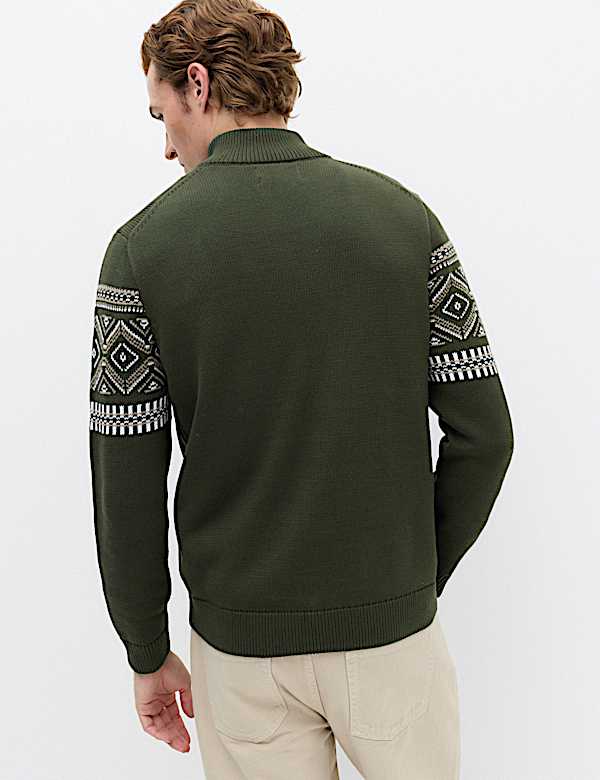 Pure Cotton Fair Isle Half Zip Jumper