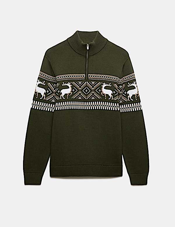 Pure Cotton Fair Isle Half Zip Jumper - NZ