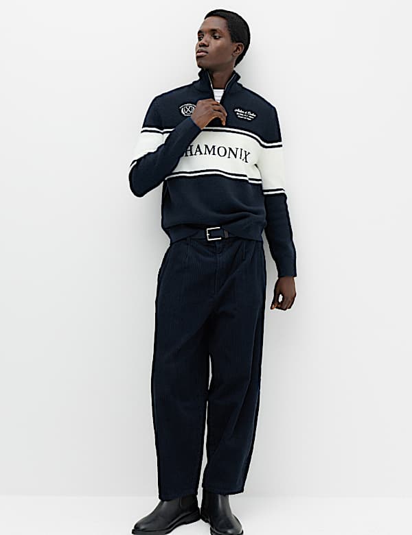 Colour Block Half Zip Jumper with Wool - UA