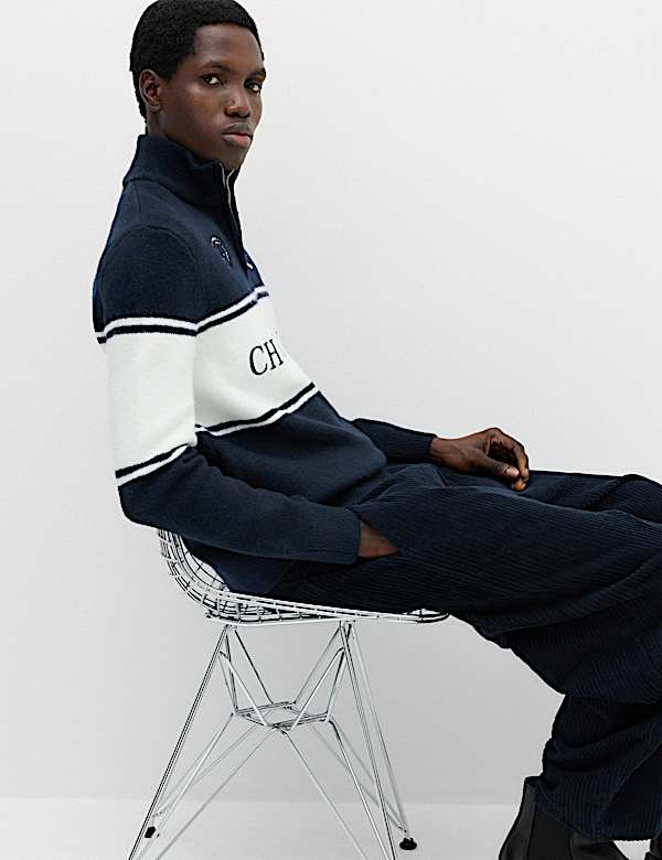 Colour Block Half Zip Jumper with Wool - UA