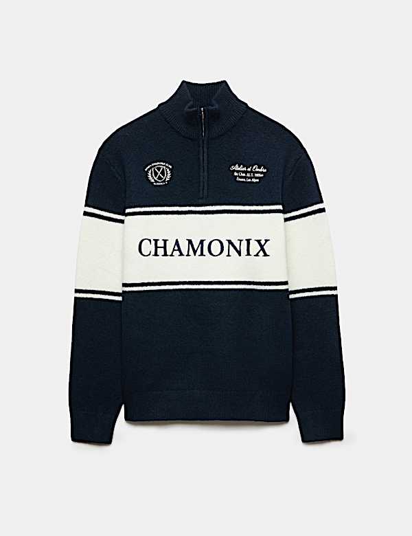 Colour Block Half Zip Jumper with Wool - UA