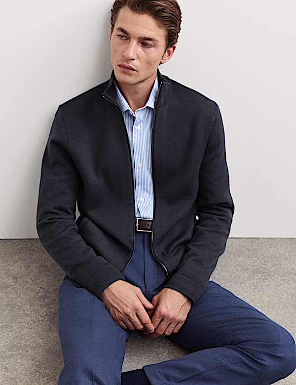 Cardigan en laine merinos &agrave; col chemin&eacute;e et fermeture zipp&eacute;e - CA