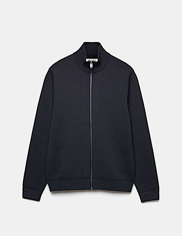 Cardigan en laine merinos &agrave; col chemin&eacute;e et fermeture zipp&eacute;e - CA