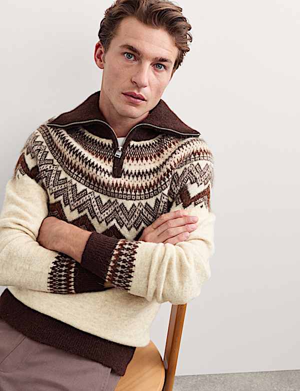 Alpaca Blend Fair Isle Half Zip Jumper - CH