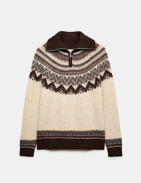 Alpaca Blend Fair Isle Half Zip Jumper - CH