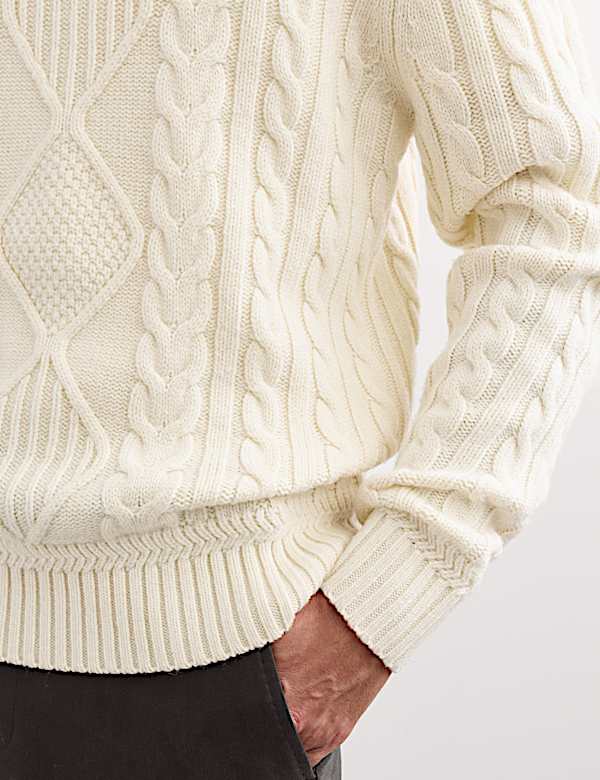 Pure Lambswool Cable Knit Roll Neck Jumper - CH