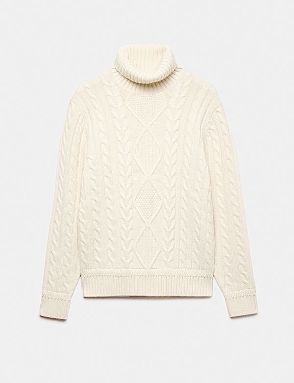 Pure Lambswool Cable Knit Roll Neck Jumper - CH